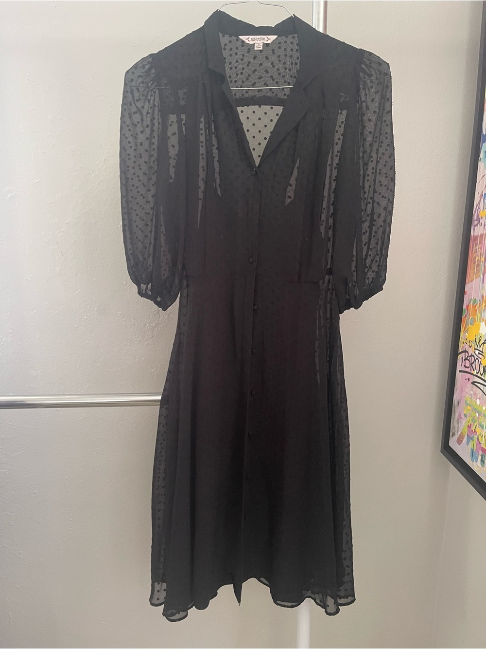 Nanette Lepore Black Swiss Dot Midi Dress